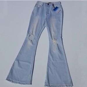 Light Wash Flared Distressed Jeans